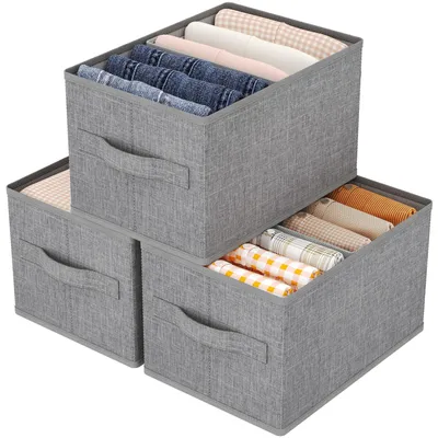 Produktbild von Große Aufbewahrungsboxen, faltbarer Kleiderschrankkorb mit herausnehmbarer Trennwand, Kleiderschrank-Organizer aus Stoff – Aufbewahrungsboxen für Kleidung, Hosen, Socken, 3er-Set, 30 x 21 x