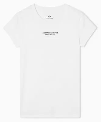 Productafbeelding van Armani Exchange dames T-shirt met korte mouwen, model Milano New York, met logo aan de voorkant, kleur: wit