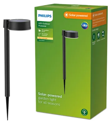 Immagine prodotto di Paletto solare da giardino Philips Vynce 1,5 W 11,2 x 14,2 x 54 cm rotondo in plastica nera (2700 K) (bianco caldo) (1 pezzo)
