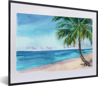 Produktbild von MuchoWow® MuchoWow® Gerahmtes Poster Strand - Palme - Meer 40x30 cm - Poster mit zchwarzem Bilderrahmen - Bilderrahmen - Poster im Rahmen