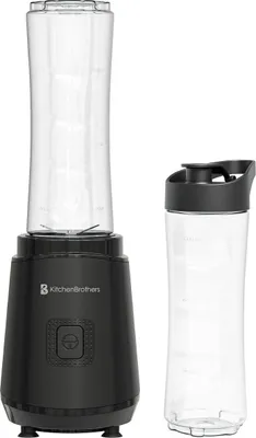 Produktbild von KitchenBrothers Mini Standmixer - Mixer to Go - Smoothie Maker - 2 To-Go Becher 600 ml - Schwarz