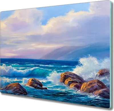Produktbild von Coloray Kochplattenabdeckung Herdabdeckplatte 60x52 cm Hackbrett Schneidebrett Küchenbrett - Ozeanwellen Felsen Wolken