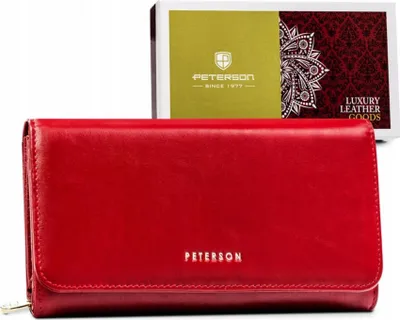 Produktbild von Peterson | Große Damengeldbörse, aus Naturleder, mit Druckknopf und Reißverschluss, Rot, 19x10.5 cm