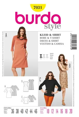 Nähschnittmuster Kleid oder Shirt, Bootsausschnitt, Größe 36-46