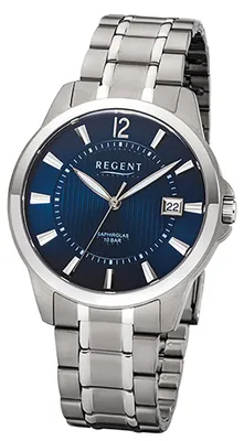 Produktbild von Regent Herrenuhr F-1111 Quarzuhr mit Titan-Armband silber grau D3URF1111