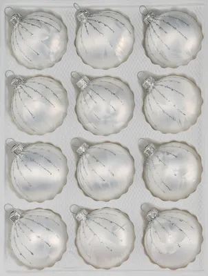Produktbild von 12 tlg. Glas-Weihnachtskugeln Set in Ice Weiss Silber Regen
