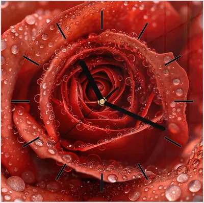 Produktbild von Wanduhr aus Glas mit Motiv Wassertropfen Rose- 30 x 30 cm - inkl. Aufhängesystem
