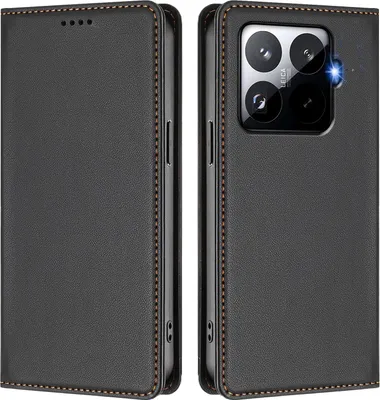 Image de Etui en cuir pour Xiaomi 15T Pro, étui magnétique en cuirPolyuréthaneavec support Noir