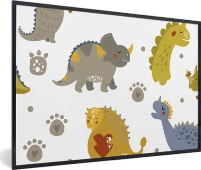 Produktbild von MuchoWow® Gerahmtes Poster Dinosaurier - Kinder - Design - Jungen - Mädchen - Kinder 90x60 cm - Poster mit Schwarzem Bilderrahmen Wandposter Rahmen Foto Bilder - Fotorahmen - Foto-Plakat