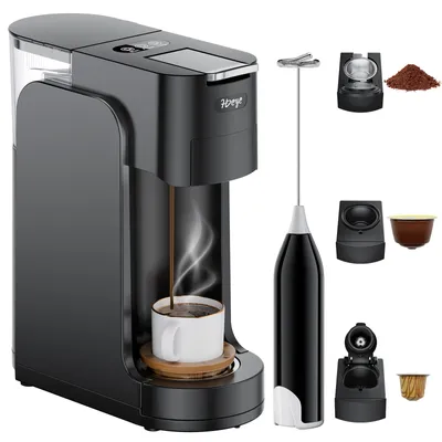 Obrázek produktu pro Kávovar na kapsle, multikapslový kávovar 3 v 1, černý + napěňovač mléka