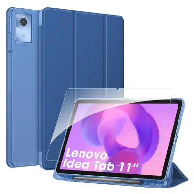 Produktbild von Fintie Hülle mit Schutzfolie für Lenovo Idea Tab 11 Zoll 2025 (TB-336ZU/ TB-336FU) - Ultradünn Schutzhülle mit Translucent Rückseite Cover mit Auto Schlaf/Wach Funktion, Navy
