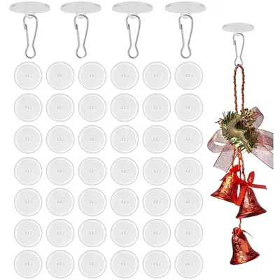 Produktbild von 60 selbstklebende Decken- und Wandhaken, selbstklebende Deckenhaken ohne Bohren, mit Fahnenmastclips, kleine transparente selbstklebende Haken