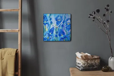 Produktbild von Coloray Hodiny Unikátní 30x30 cm  Tiché hodiny Pro obývací pokoj a kuchyň Nástěnné hodiny Plátno Bílé ručičky hodin - Malování květin