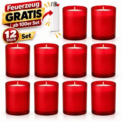 Produktbild von 12 Grabkerzen Grablichter Friedhofskerzen Grablichtkerze Grabdekoration Set Rot
