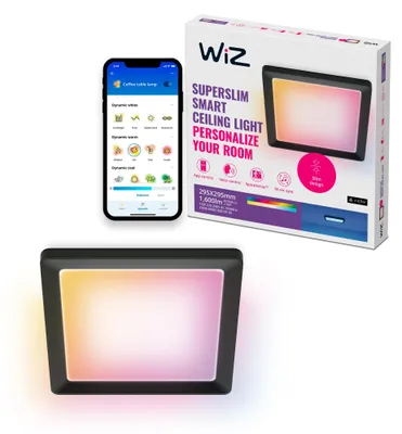 Zdjęcie produktu dla WiZ Panel kwadratowy 12 W, Inteligentne światło sufitowe, Wi-Fi/Bluetooth, Czarny, Wi-Fi 4 (802.11n), 802.11b, 802.11g, LED, Plastik