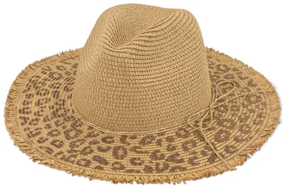 Produktbild von styleBREAKER Damen Sonnenhut aus Papierstroh mit Leopardenmuster an der Krempe | Sommerhut mit Fransenrand | Einheitsgröße verstellbar