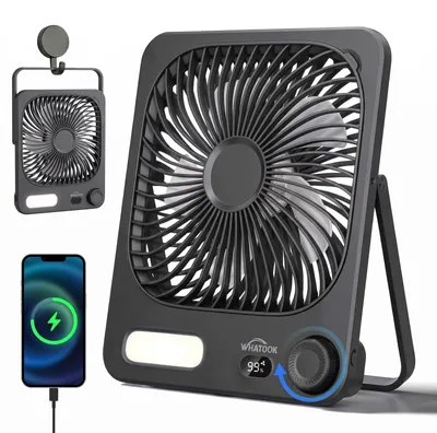 Image de Ventilateur de table rechargeable avec batterie de 10000 mAh et lampe de chevet