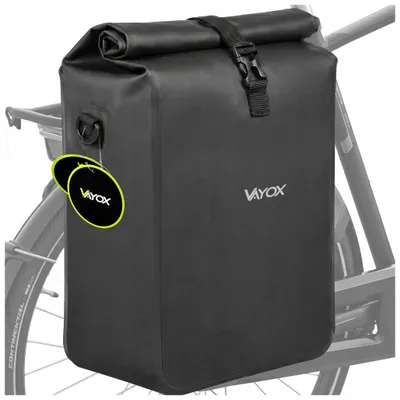 Produktbild von Vayox VA0444B Fahrradtasche, 20 l, PVC, 29x15x50 cm, Hakenbefestigung, wasserdicht, für Fahrräder, Schnellmontage, Schwarz