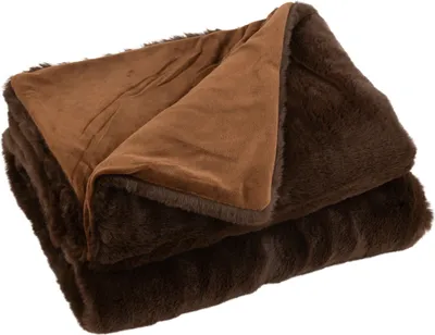Imagen del producto de J-Line, Manta de forro polar con estampado de cuadros, poliéster, 180x130 cm, color marrón oscuro