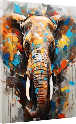 Produktbild von Leinwandbild Wandbild Elefant abstrakt Kunstdruck XXL Wanddeko: 90x120x2cm