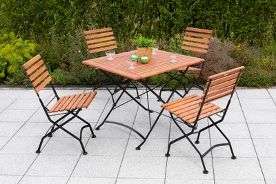 Produktbild von Merxx Gartenmöbelset "Schlossgarten" 5tlg. - Flachstahl mit Eukalyptusholzbelattung - 50133-217