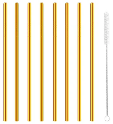 Obrázok produktu pre Nerezové, opakovane použiteľné prísavky, 8 kusov, zlatá farba, 6 mm x 215 mm, s čistiacou kefkou