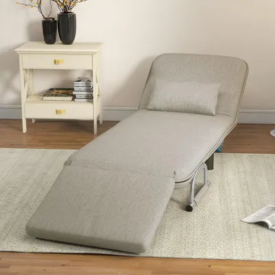 Produktbild von Schlafsessel 3-in-1 Gästebett klappbar, Bettsessel Leinenoptik Stahlrahmen, Grau | 78 x 72 x 83 cm | 3 Positionen | 19,7 kg