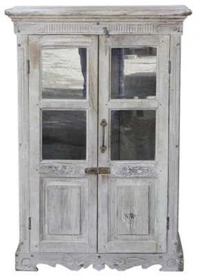 Produktbild von Beistellschrank, Kommode, Nachttischschrank, Flurschrank mit Glastür - Modell 1, Weiß, Holz,Glas, 104*71*36 cm, Schränke & Kleiderschränke