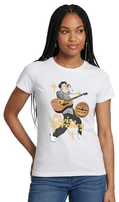 Produktbild von Spreadshirt Elvis Presley Mit Girarre Und Mikrofon Frauen T-Shirt, M, Weiß