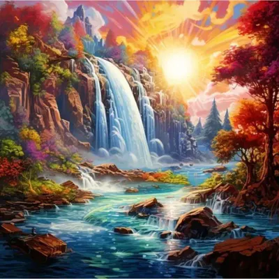 Zdjęcie produktu dla Obraz do samodzielnego malowania "Wodospad o zachodzie", 40x50 cm, na ramie, kreatywny zestaw
