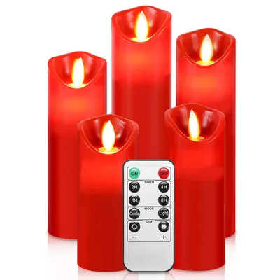 Image de Hengda 5x Bougies LED Minuterie Bougie Flamme vacillante avec télécommande 5 tailles Variable Cire véritable électrique Blanc chaud Rouge