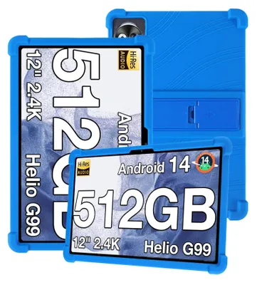 Image de Étui de protection pour tablette Doogee T20 Ultra 12,0 pouces, en silicone souple résistant aux chocs, avec support intégré, couleur bleue