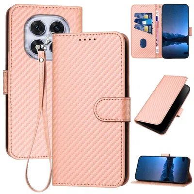 Obrázok produktu pre Puzdro z umelej kože s motívom uhlíkových vlákien a šnúrkou na krk pre Xiaomi Redmi Note 14 Pro 5G, ružové