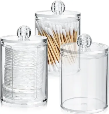 Produktbild von 3 Stück Wattestäbchen Behälter, Wattepadspender, Wattepads Aufbewahrungbox, Wattestäbchen Halter für Wattebällchen Wattebausch Kosmetik Behälter Box Badezimmer Schminktisch Organizer Zubehör Deko