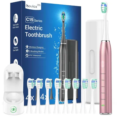 Produktbild von Elektrische Zahnbürste Schallzahnbürste für Erwachsene - Whitening Ultraschall mit Reiseetui und Ladestation, Mit 8 Bürstenköpfe, 5 Putzmodi, 40000VPM