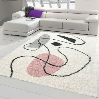 Image de Tapis design avec formes abstraites modernes en noir et rose Taille - 140 x 200 cm