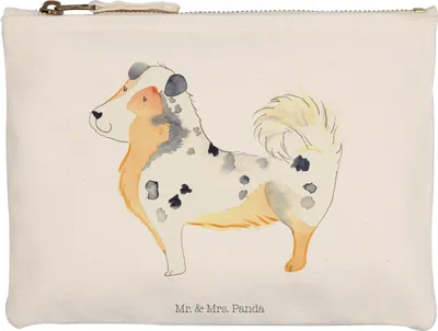Produktbild von Mr. & Mrs. Panda Federtasche Hund Australien Shepherd Grösse XL Große - Weiß - Geschenk, Sprüche, Schminktasche, Kulturbeutel, Wauwau, Etui, Federmappe, Spruch, Pouch