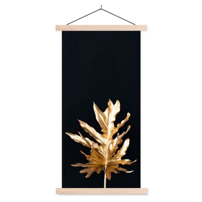Produktbild von MuchoWow® Textilposter Blätter - Gold - Herbst - Natur - Luxus 60x120 cm mit holzfarbenen Rahmen - Holz
