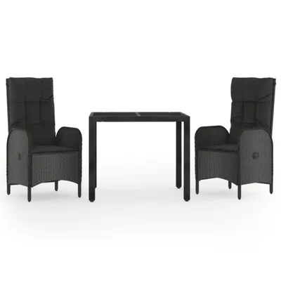 Immagine prodotto di vidaXL set da pranzo da giardino a 3 pezzi con cuscini in polirattan nero