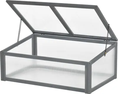 Immagine prodotto di Fortuna Lai Serra in legno, mini serra 100 x 65 x 40 cm, serra con copertura, protezione UV, cassetta per semenzai traslucida, aiuola rialzata resistente all'inverno per giardino, grigio