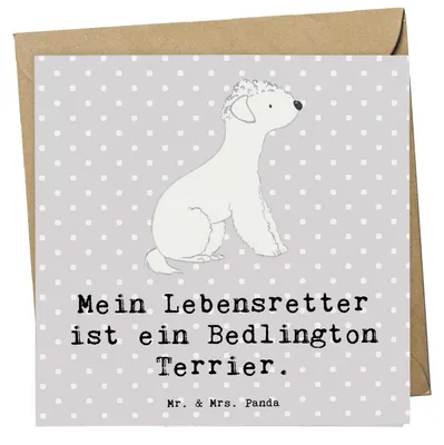 Produktbild von Mr. & Mrs. Panda doppelkarte Bedlington Terrier Lebensretter - Grau Pastell - Geschenk, faltkarte, anlasskarte, Klappkarte, Glückwunschkarte, Grußkarte