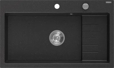 Immagine prodotto di Mexen Omar lavello in granito a 1 vasca 800 x 480 mm, nero/argento metallizzato, sifone cromato - 6520801005-73