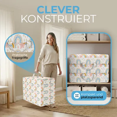 Produktbild von ELONEO Klappmatratze, Gästematratze,3-teilige Faltmatratze, Schaumstoff extra dick(15cm), Bandscheibenwürfel, klappbar, faltbare Matratze,(Regenbogen)