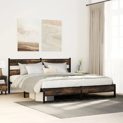Image de Maison Exclusive - Lit en métal sans matelas, chêne fumé, 200 x 200 cm
