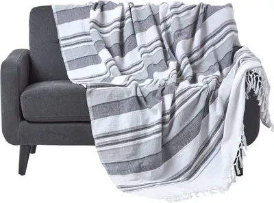 Produktbild von HOMESCAPES Tagesdecke Morocco, grau gestreift, 150 x 200 cm