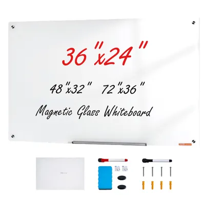 Produktbild von VEVOR Magnetisches Glas-Whiteboard, Wandtafel Trocken Abwischbare Tafel 90 x 60 cm, Wandmontiertes Weißes Glasboard ohne Rahmen, mit Stiftablage, einem Radiergummi& 2 Stiften, Magnettafel Weiß