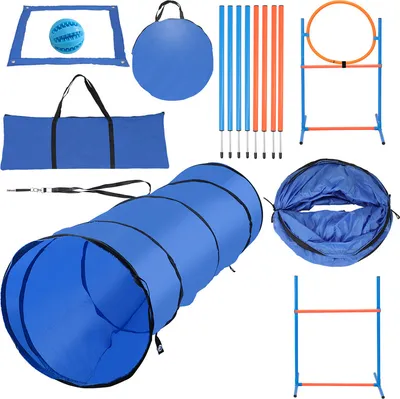 Produktbild von Jopassy Hunde Agility Agility Set mit Slalomstangen, Einstellbar Sprungring, Hochsprungstange, Hundetunnel, quadratischen Pausenbox 5-tlg