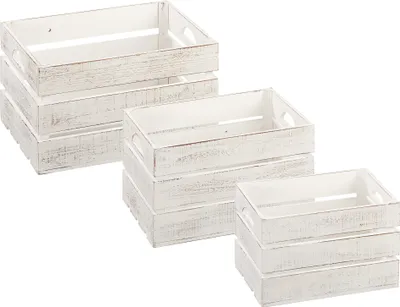Produktbild von 3er Set Vintage Weinkisten antikweiß Aufbewarungsboxen Deko antik shabby Look Ho