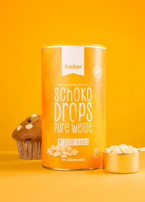 Produktbild von Xucker Schoko-Drops Weiße Schokolade, zuckerarm mit Xylit, 750g