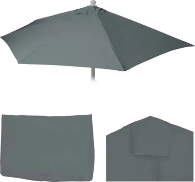 Image de Housse de rechange pour parasol demi-rond Parla, housse de rechange pour parasol, 300 cm, tissu UV 50+ ~ anthracite